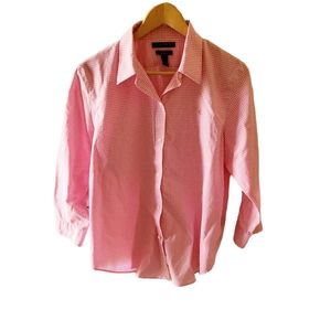 Lauren Ralph Lauren Pink and White Gingham Print Button Up Blouse Size XL Barbie